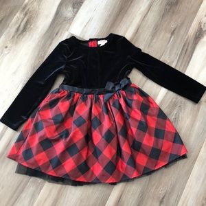 Buffalo plaid and velvet girls dress